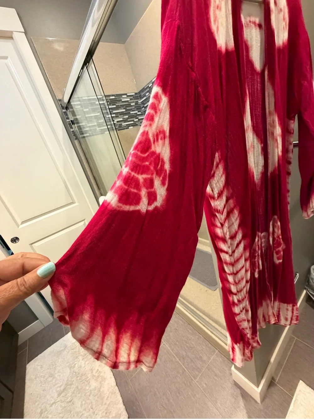 Tie-Dye Open-Front Kimono Cover-Up in Pink & White